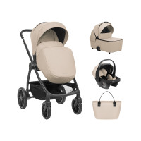 Cochecito 3 en 1 Modena Beige Kikkaboo con capazo, silla de auto y silla de paseo