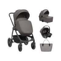 Cochecito 3 en 1 Modena Gris Oscuro Kikkaboo con capazo, silla de auto y silla de paseo