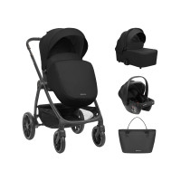 Cochecito 3 en 1 Modena Negro Kikkaboo con capazo, silla de auto y silla de paseo