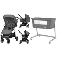 Pack Ahorro: Carrito de bebé tres piezas Oslo 2 Gris Asalvo + Cuna colecho Lulu Gris Oscuro Kikkaboo