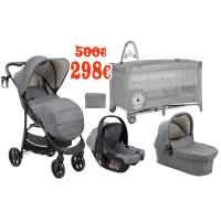 Pack Ahorro: Carrito de bebé 3 en 1 Selina Gris Claro+ Cuna Complet Duo Lion Gris