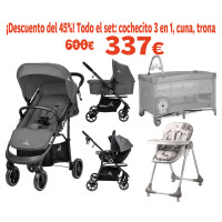 Pack Ahorro: Carrito de bebé tres piezas Oslo 2 Gris Asalvo + Cuna de Viaje Complet Duo + Trona Chef 
