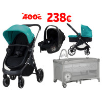 Pack Ahorro: Carrito de bebé 3 en 1 Happy Petróleo Asalvo+ Cuna Complet Duo Lion Gris