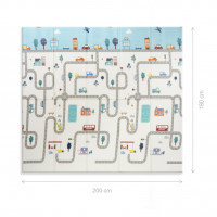 Alfombra Infantil de Juegos  XXL180 x 200 cm, modelo "Selva y Coches", plegable y reversible