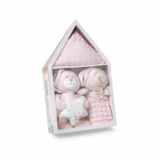 Set de regalo 3 piezas Casita Rosa – Peluche, Manta y Dou Dou