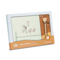 Juego de sábanas para cuna jirafa en bicicleta con broche beige 03308-05