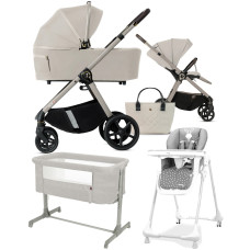 Pack ahorro: Carrito de bebé 2 en 1  + minicuna colecho CARRELLO Luna + Trona con Ruedas Conejito