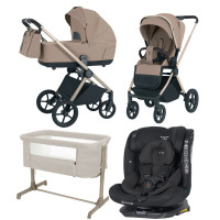 Pack ahorro: Carrito de bebé 2 en 1 CARRELLO Ultra 6527 Floral beige+ Silla de auto Kikkaboo  0-12 años+ minicuna colecho CARRELLO Luna