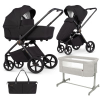 Pack ahorro: Carrito de bebé 2 en 1 VENICCI CLARO Negro + minicuna colecho CARRELLO Luna