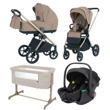 Pack CARRELLO: Carrito de bebé 2 en 1 CARRELLO Ultra 6527 Floral Beige+ Silla de auto Vega (Grupo 0+) + minicuna colecho Luna