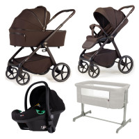 Pack ahorro: Carrito de bebé 2 en 1 Dada Flux Premium Chocolate  + Silla de auto Dada  (Grupo 0+) + minicuna colecho CARRELLO Luna