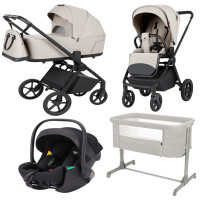 Pack CARRELLO: Carrito de bebé 2 en 1 Ultra F CRL-6556 Milk Grey con capazo plegable+ Silla de auto Vega (Grupo 0+) + minicuna colecho Luna