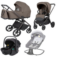 Pack: Carrito de bebé 2 en 1 Ultra F CRL-6557 Sugar Brown con capazo plegable+ Silla de auto Vega (Grupo 0+) + hamaca balancín automática