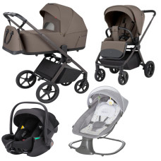 Pack: Carrito de bebé 2 en 1 Ultra F CRL-6557 Sugar Brown con capazo plegable+ Silla de auto Vega (Grupo 0+) + hamaca balancín automática