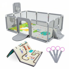 Parque infantil Kidland Mobiclinic 128x233 cm con alfombra, anillas, canasta y red de fútbol, portátil