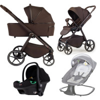 Pack ahorro: Carrito de bebé 2 en 1 Dada Flux Premium Chocolate  + Silla de auto Dada  (Grupo 0+) + Hamaca balancín automática ENVÍO EN SEPTIEMBRE.