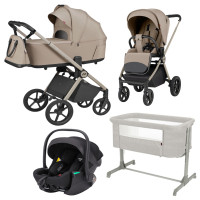 Pack CARRELLO: Коляска 2 в 1 Ultra F CRL-6557 Vintage Beige + автокресло Vega (Группа 0+) + приставная кроватка Luna