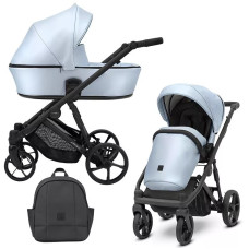 Cochecito 2 en 1 Kunert Arrizo ARE-14 Baby Blue Eco Leather con chasis negro o dorado