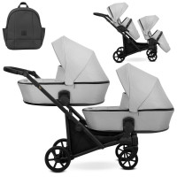 Cochecito gemelar 2 en 1 Kunert Brav Duo BD-03 Gris con chasis negro o color champán