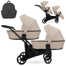 Cochecito gemelar 2 en 1 Kunert Brav Duo BD-06 Cream con chasis negro o color champán