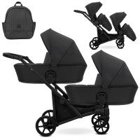 Cochecito gemelar 2 en 1 Kunert Brav Duo BD-11 Black Eco con chasis negro o color champán