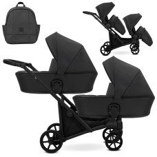 Cochecito gemelar 2 en 1 Kunert Brav Duo BD-11 Black Eco con chasis negro o color champán