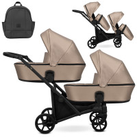 Cochecito gemelar 2 en 1 Kunert Brav Duo BD-13 Cappuccino Eco con chasis negro o color champán