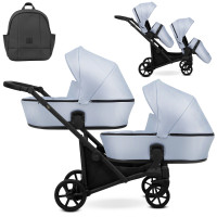 Cochecito gemelar 2 en 1 Kunert Brav Duo BD-14 Baby Blue Eco con chasis negro o color champán