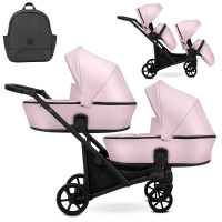 Коляска для двойни 2 в 1 Kunert Brav Duo BD-15 Baby Pink Eco с черной рамой или рамой цвета шампань