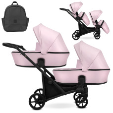 Cochecito gemelar 2 en 1 Kunert Brav Duo BD-15 Baby Pink Eco con chasis negro o color champán