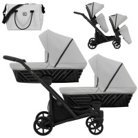 Cochecito gemelar 2 en 1 Kunert Ivento Duo ID-06 Dove Grey Eco con chasis negro o color champán