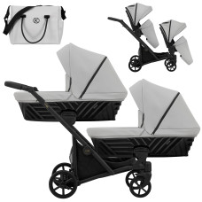 Cochecito gemelar 2 en 1 Kunert Ivento Duo ID-06 Dove Grey Eco con chasis negro o color champán