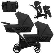 Cochecito gemelar 2 en 1 Kunert Ivento Duo ID-07 Black Pearl Eco con chasis negro o color champán
