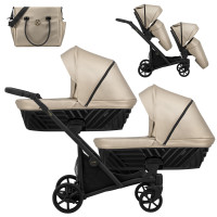 Cochecito gemelar 2 en 1 Kunert Ivento Duo ID-15 Cappuccino Metalic Eco con chasis negro o color champán