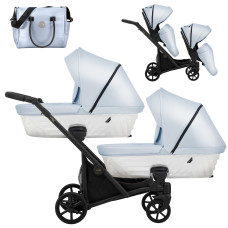 Cochecito gemelar 2 en 1 Kunert Ivento Duo ID-22 Baby Blue Metalic Eco con chasis negro o color champán