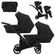 Cochecito gemelar 2 en 1 Kunert Ivento Duo ID-12 Deep Black con chasis negro o color champán