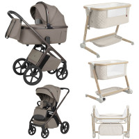 Cochecito 2 en 1 CARRELLO Vector F CRL-6700 Flannel Beige con capazo plegable + Cuna colecho eléctrica Salsa con balanceo automático 