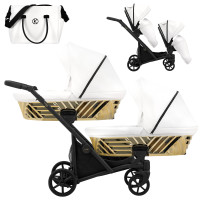 Cochecito gemelar 2 en 1 Kunert Ivento Duo Glam ID-16 Eco White Pearl con chasis negro o color champán