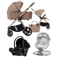 Pack ahorro: carrito de bebé 2 en 1 Dada Flux Beige + silla de auto (grupo 0) + hamaca balancín automática 