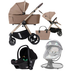 Pack ahorro: carrito de bebé 2 en 1 Dada Flux Beige + silla de auto (grupo 0) + hamaca balancín automática 