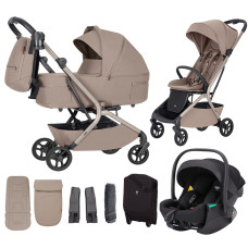 Carrito de bebé con capazo plegable 3 en 1 CARRELLO Magia CRL-6655 Spice Beige + Silla de auto (Grupo 0) Vega Light