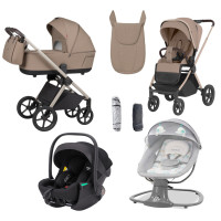 Pack ahorro: carrito de bebé 2 en 1 Carrello Ultra CRL-6527 Floral Beige  + hamaca balancín automática + Silla de auto Vega (Grupo 0+) 