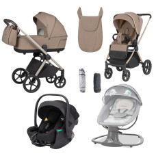 Pack ahorro: carrito de bebé 2 en 1 Carrello Ultra CRL-6527 Floral Beige  + hamaca balancín automática + Silla de auto Vega (Grupo 0+) 