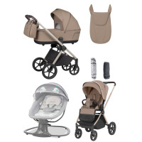 Набор: детская коляска 2 в 1 Carrello Ultra CRL-6527 Floral Beige + автоматический шезлонг-качалка