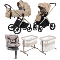 Набор: Детская коляска 2 в 1  Carrello Vector CRL-6550 Seashell Beige + Автокресло Carrello Octopus0-12 años + приставная кроватка-манеж Picto 3 в 1